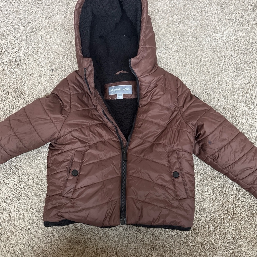 Michael Kors Brown Quilted Hooded Jacket